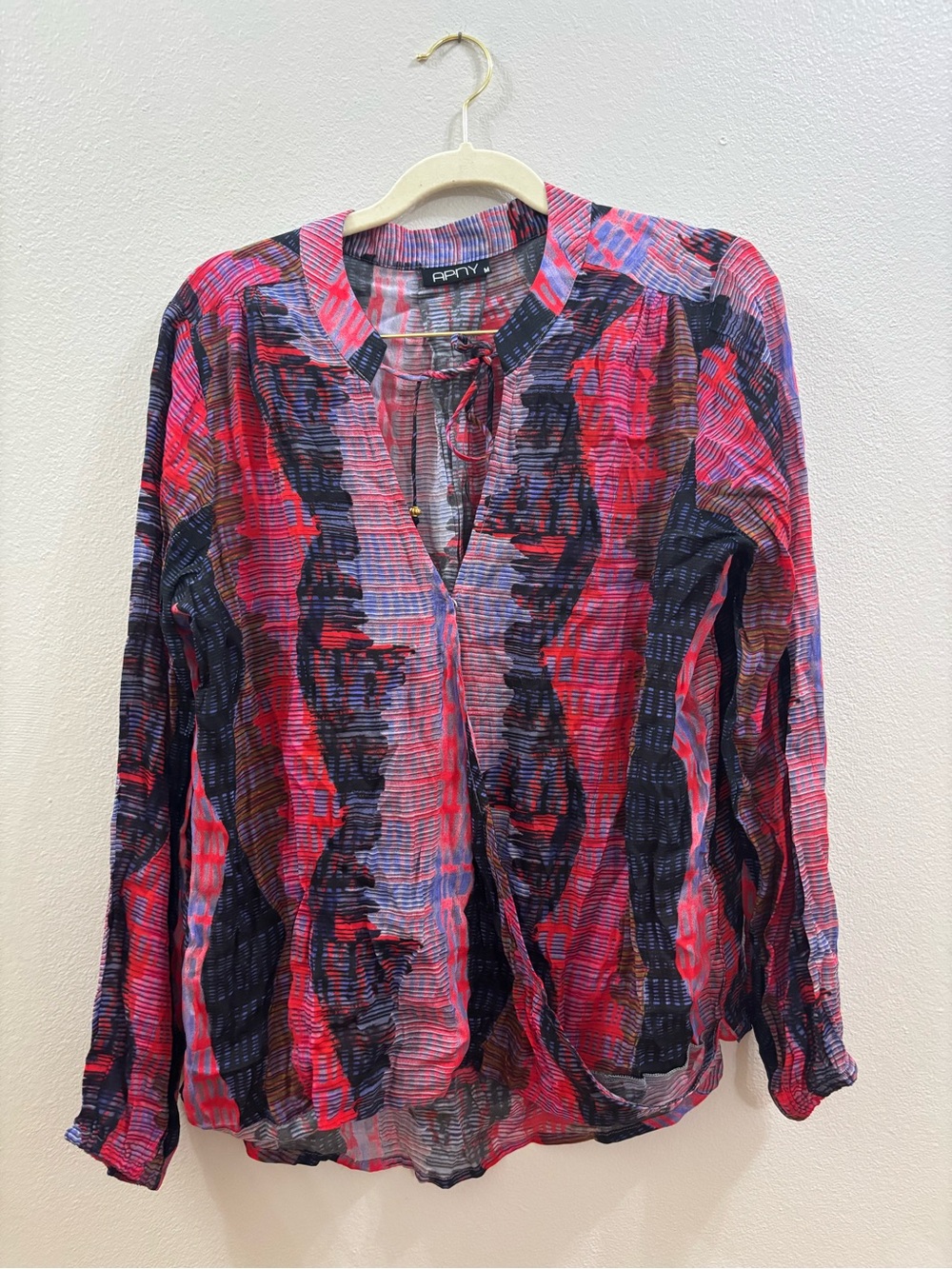 Apny Abstract Tie-Neck Long Sleeve Blouse medium